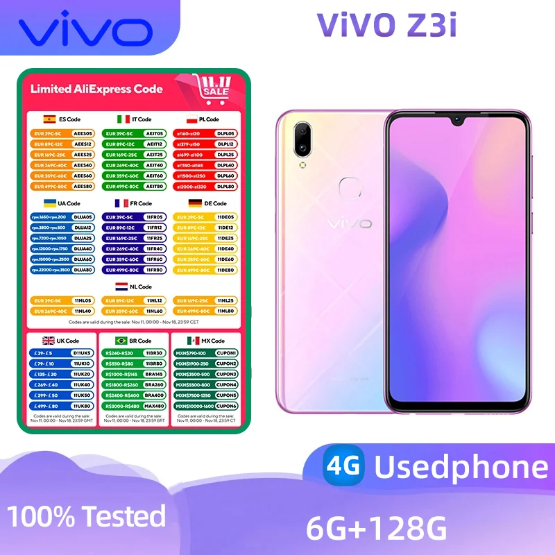 Смартфон Vivo Z3i 4G, процессор MediaTek Helio P60, 6,3-дюймовый экран, камера 16 МП, аккумулятор 3315 мАч, используемый телефон