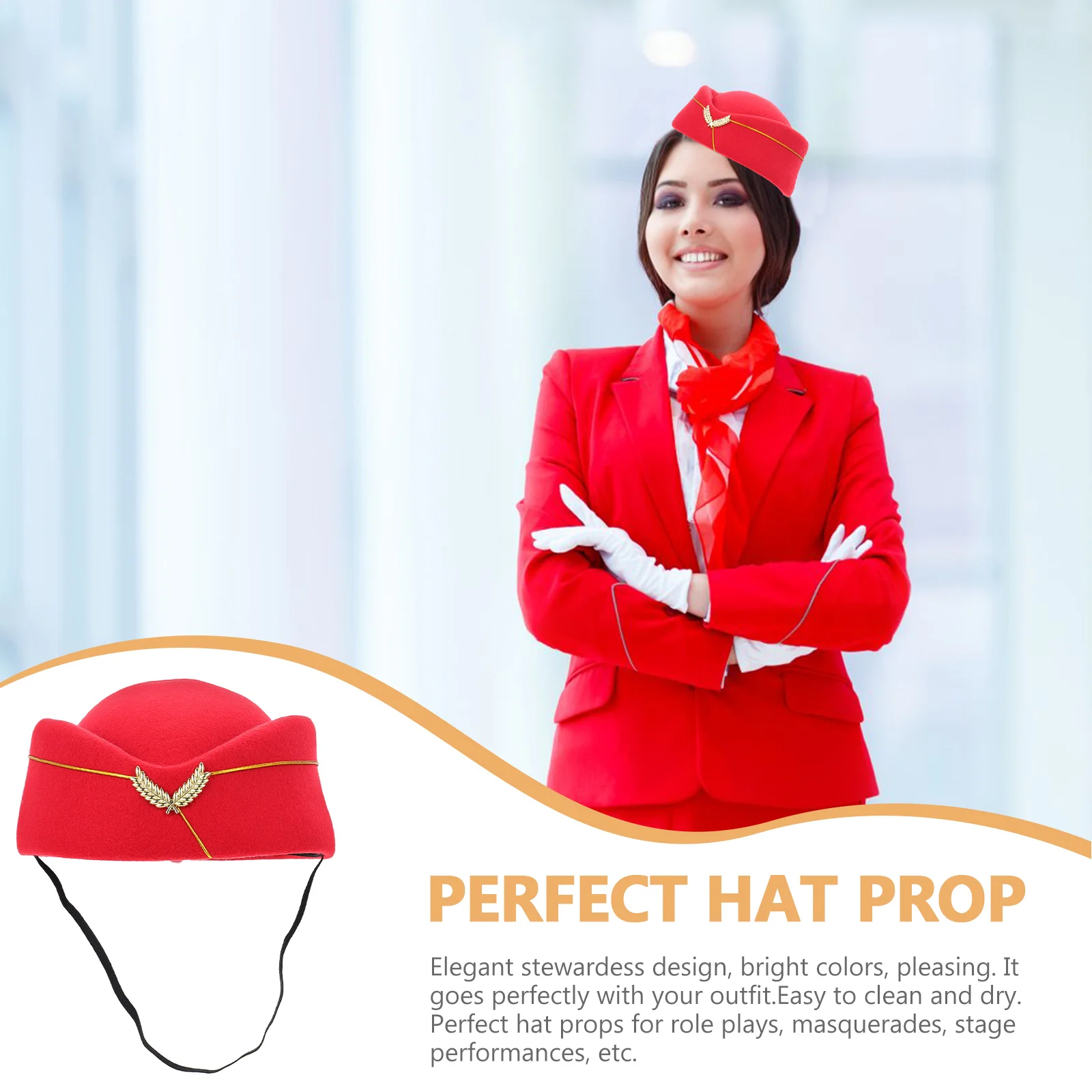 Stewardess Beret Vintage Hat Airline Attendant Flight Uniform Cosplay Woolen Felt Toddler Costume