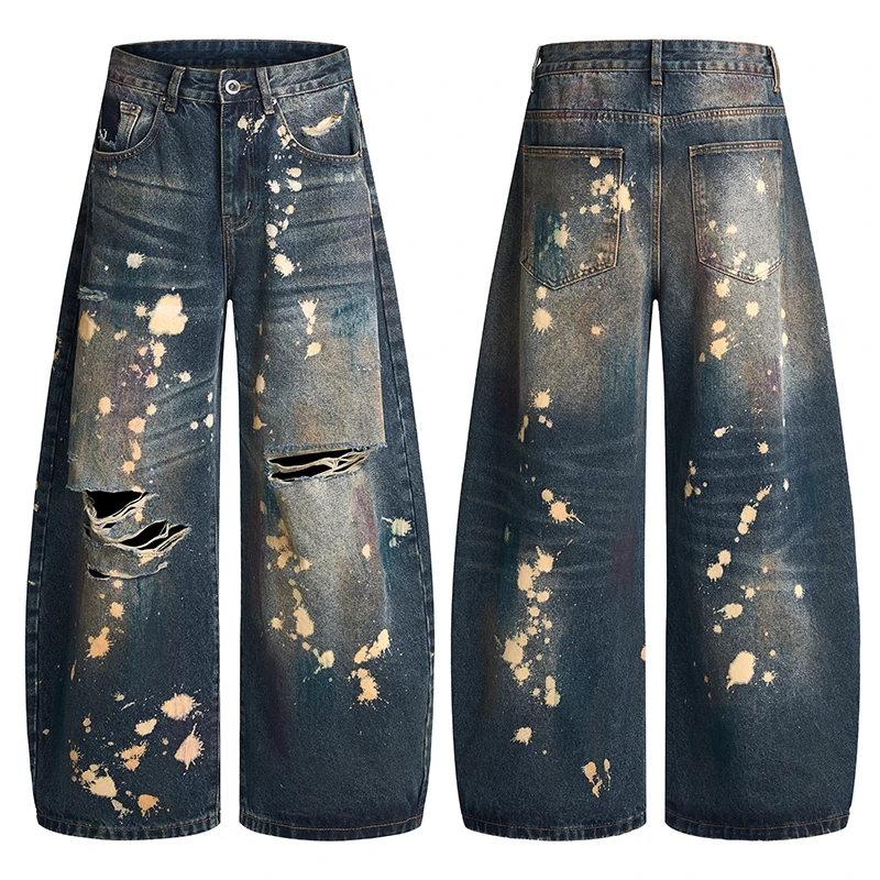 

Мужские джинсы в стиле хип-хоп, свободные, с принтом «Мачете», модные, с эффектом потертости, с дырками, широкие, рваные, джинсовые брюки