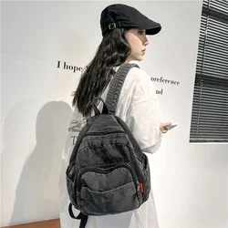 Denim Backpack Ins Simple Casual Student Backpack Korean Version Forest Style Retro Washed Denim Backpack