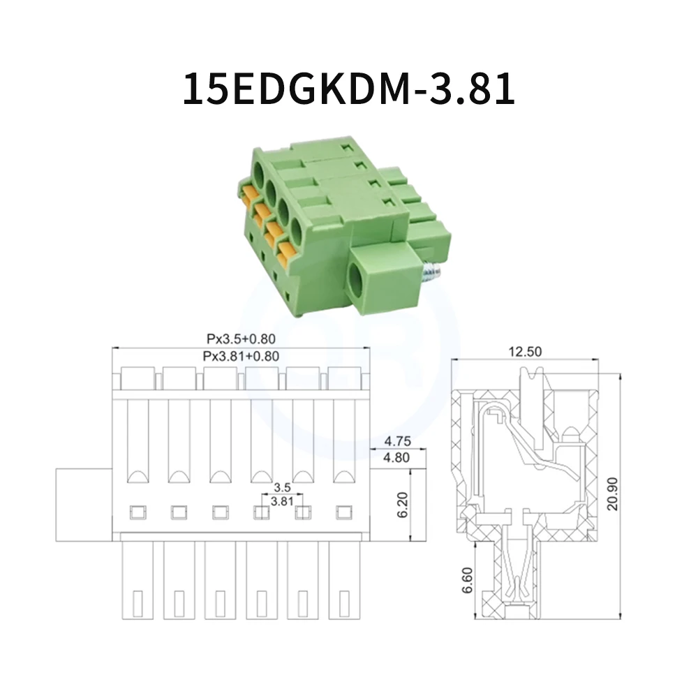 (5 Sets) KF 2EDGKDM 2EDGVM/RM 3.81mm Plug-in PCB Fixed Right Angle/Straight Pin Header Spring Plugs with Lugs 15EDGRM/VM 3.81