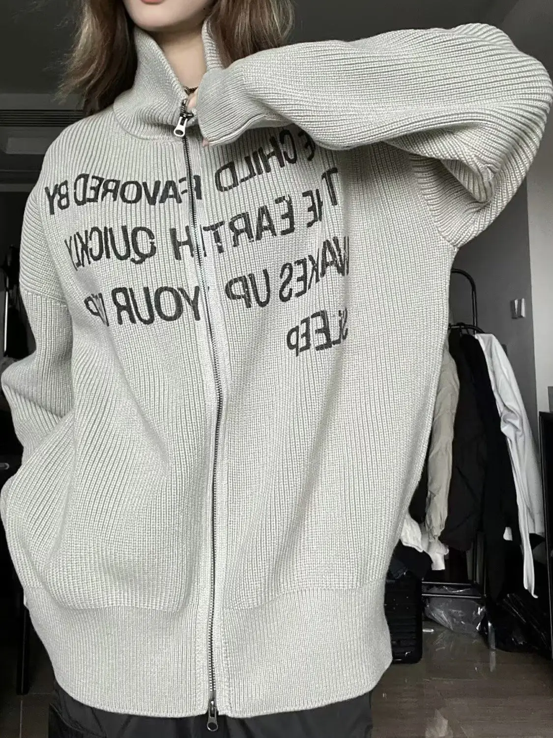 

plus Size Men's Knitted Long Sve Stand Collar Casual Sweater Autumn Winter Loose Fit Couple's Open Cardigan Comfortable Br...