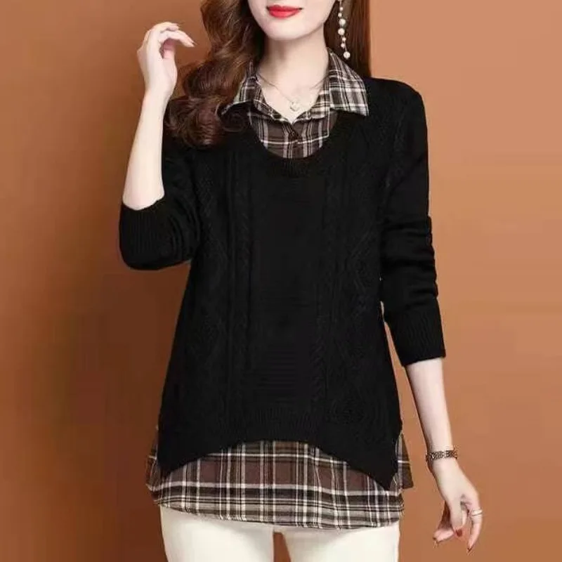 Spring and Autumn Women The Hood Polo Captain Long Sleeves Striped Button Asymmetrical Office Lady Fashion Casual Sweaters Tops