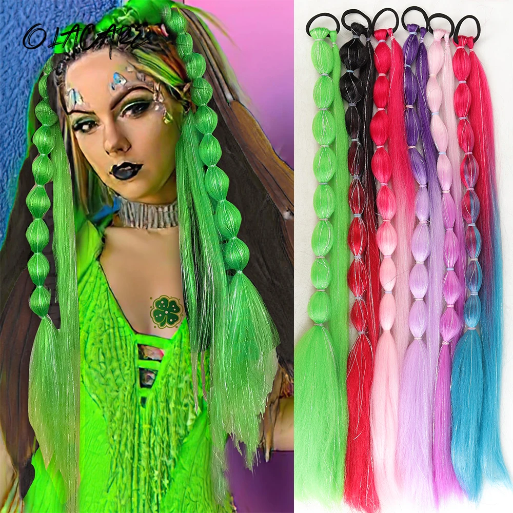 

Synthetic Colorful Sparkling Green Lantern Bubble Braid Wig Hair Ties for Women Girls Black Scrunchies Ponytail Hair Extensions