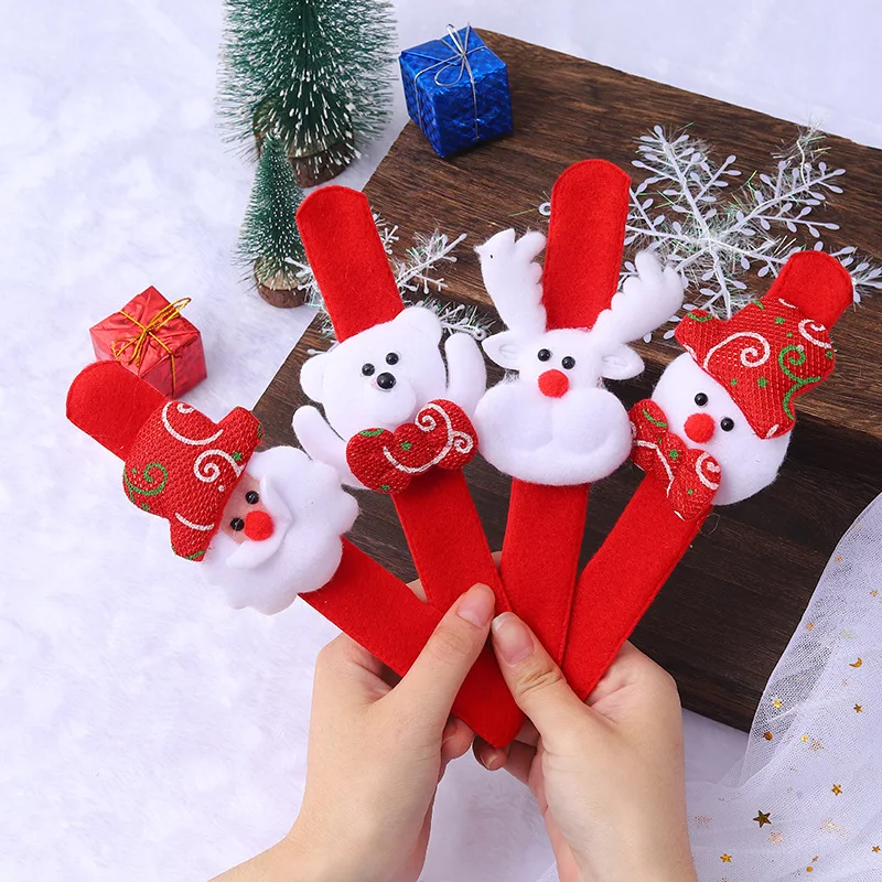 Anneau à pression plonger oyant de dessin animé créatif pour enfants, jouets de bracelet de style de Noël rouge drôle, cadeau de fête de vacances amusant pour enfants, mignon