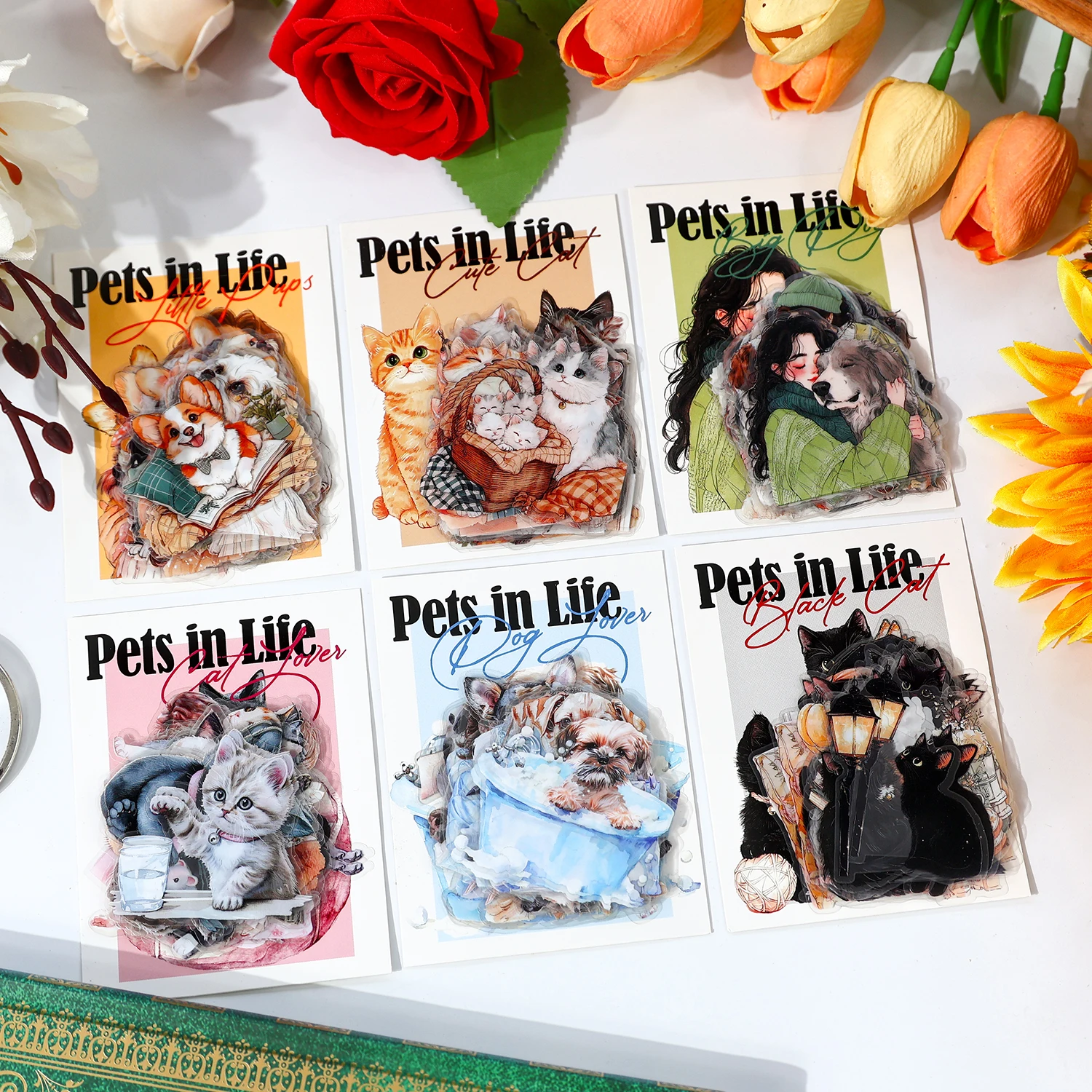 40 pcs PET Animal theme Stickers Cat dog girl Decorative handmade Scrapbooking Material Diary Album Craft Supplies