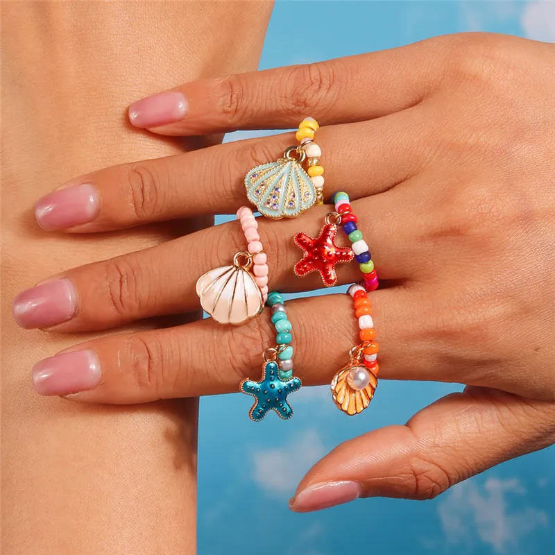 Aihua Koreanische Bunte Blume Ring Sets Böhmen Handgemachte Multi Perlen Reis Perlen Finger Ring Für Frauen Strand Schmuck Geschenke – Detail 10