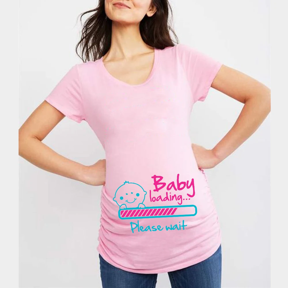 Summer Funny Cartoon Print Maternity Pink Clothing Plus-Size Short Sleeve Pregnant T-Shirt Tops Women Hot Sale T-Shirts