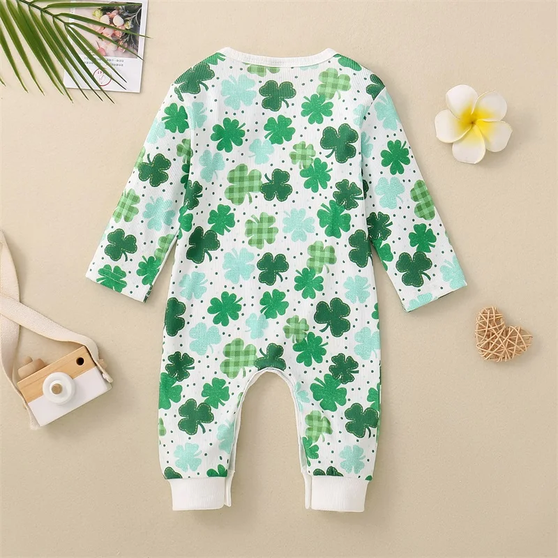 Newborn Baby Girl St Patricks Outfits Infant Ireland Clover Ruffle Romper Lucky Charm Jumpsuit  Bodysuit