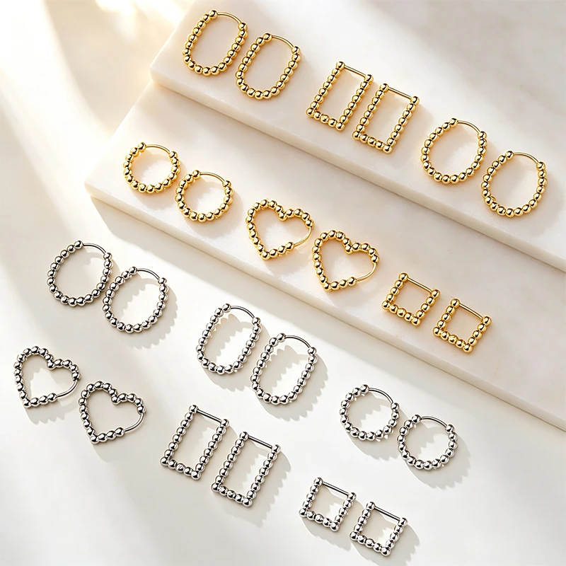 Runde Perlen, geometrisches Design, kleine Creolen aus Edelstahl für Männer/Frauen, nicht verblassend, nicht allergisch, Piercing-Schmuck