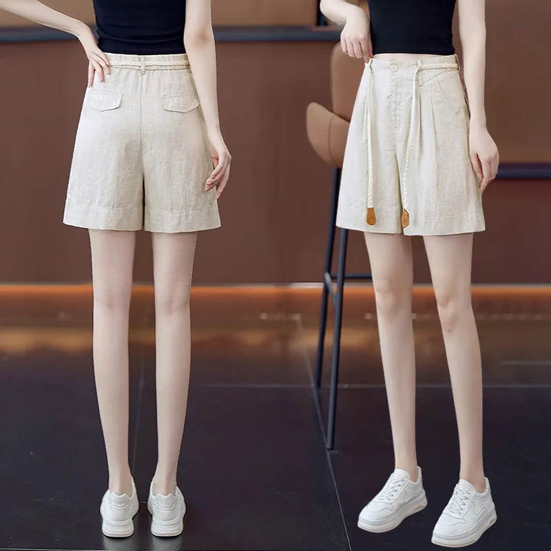 شورت كاجوال من الكتان للنساء، شورت صيفي رقيق متعدد الاستخدامات للتخسيس فضفاض بأربعة أرباع #3