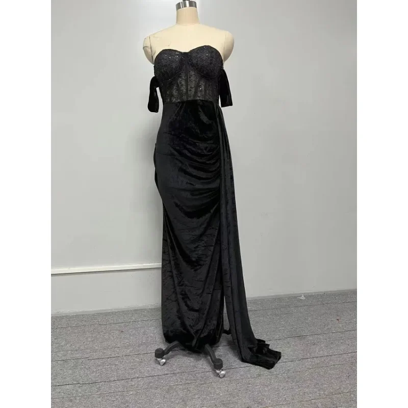 Elegant Strapless Off Shoulder Lace Party Floor Length Dress Prom Gown Sexy Corset Mermaid Evening Dress for Women 2023