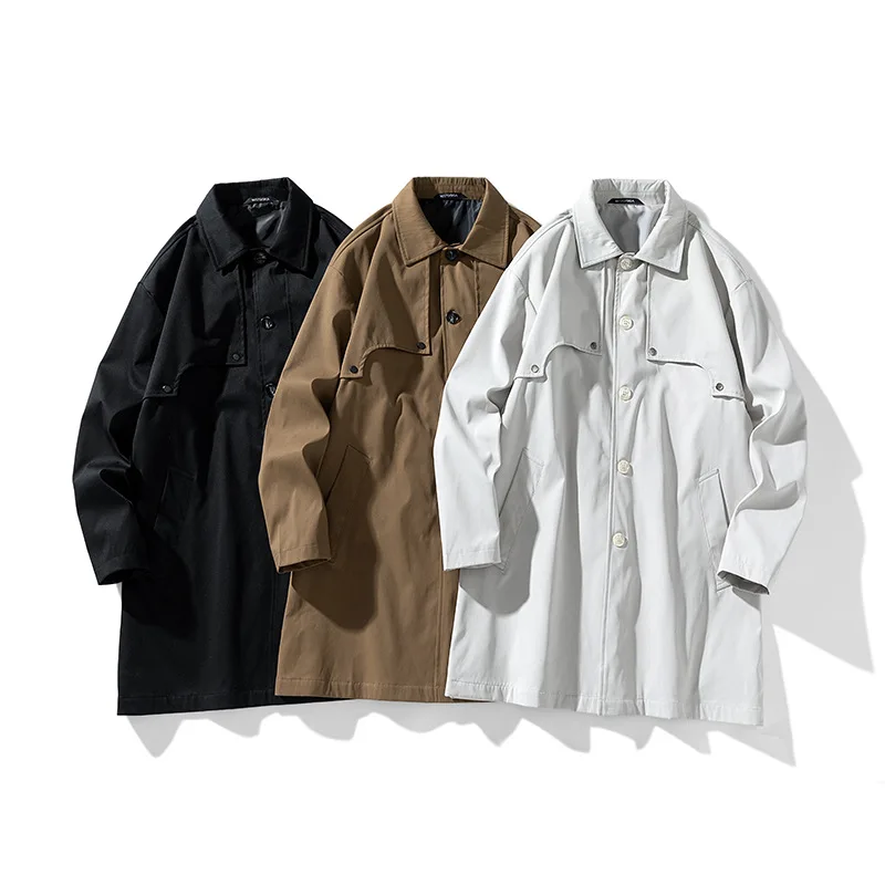 معطف Balmacaan الجديد للرجال لعام 2025، معطف طويل مع ديكور برشام، معطف عصري للربيع والخريف، ملابس خروج فضفاضة #6