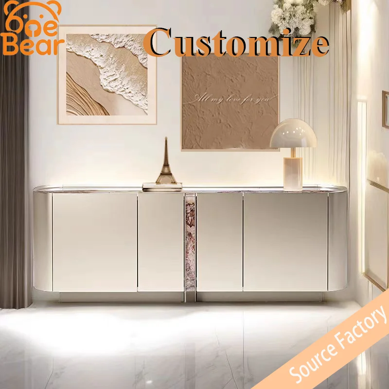 

Luxury solid wood sideboard, modern minimalist high-end storage cabinet, living room & villa entry hallway furniture.