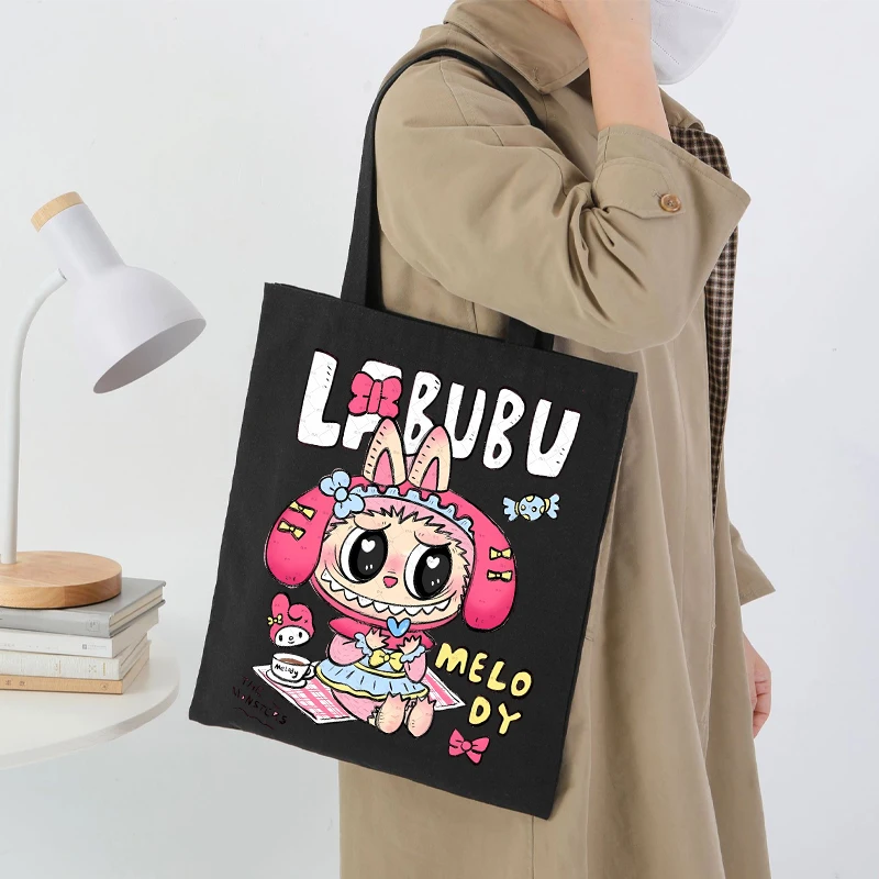 Labubu Underarm Shoulder Bag for Women POP MART Anime Cartoon High-capacity Handbag Girls Commute Portable Fashion Canvas Bags