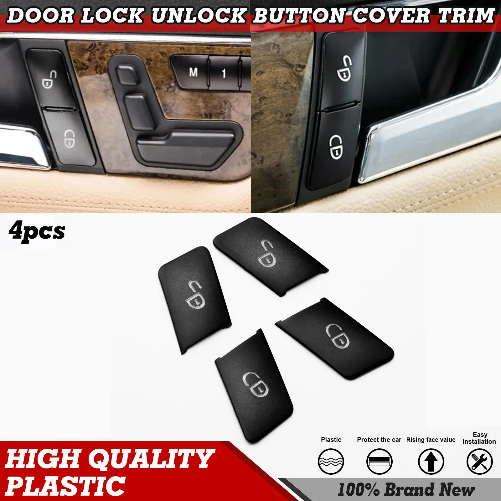Black Door Lock Unlock Switch Button Cover Frame Trims Stickers For Mercedes Benz C Class W204 2007-2014 E Class W212 2010-2015