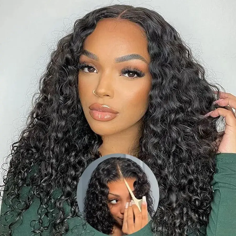 

Ready to Wear Lace Front Human Hair Wigs Bling Hair Glueless Human Hair Wigs Natural Color Pre Cut Deep Wave Lace Closure Wig