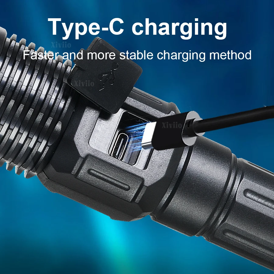 200000LM عالية قوة مصابيح كاشفة بلمبات LED مع عرض قابلة للشحن مصباح يدوي قوي التكتيكية الشعلة مصباح فانوس التخييم