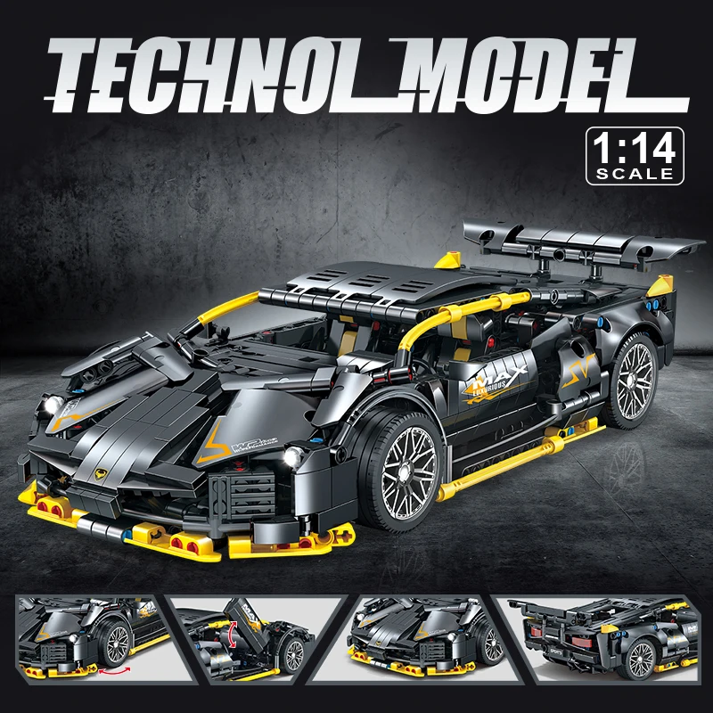 Creative Technical Black Lamborghinied Building Blocks City Sport Speed Racing Car MOC Model Bricks Vehicle Toy Gift For Boy Kid