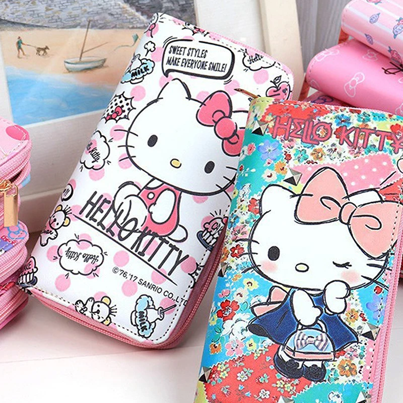 

Длинный кошелек Sanrio с мультипликационным рисунком Hello Kitty Kuromi Melody коричная аниме, вместительный кошелек для мелочи, сумки с отделением для монет