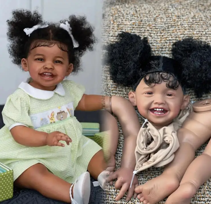 NPK 60CM Reborn Mila in Dark Brown Skin Lifelike Unfinished Reborn Doll Kit Painted DIY Toy Doll Parts with Curly Black Hair