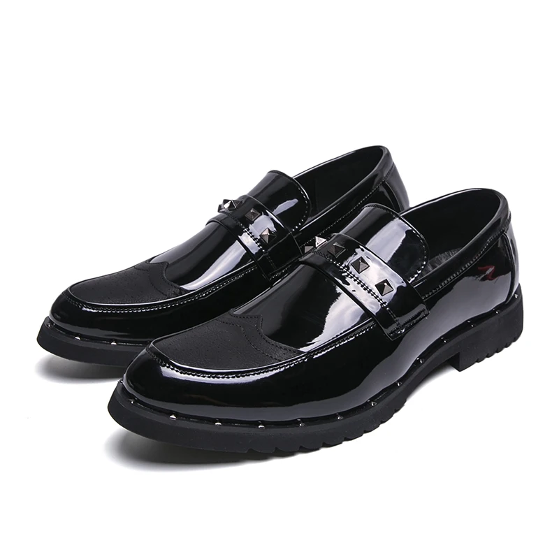 Bright Rivet Design Black Loafers Men Slip on Footwear Office Formal Business Shoes Wedding Party Men Dress Shoes Breath Driving