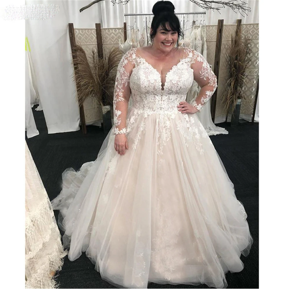 Personalizado ZJ9268 Boho vestidos de novia de manga larga de encaje Floral cuello redondo ilusión civil botones espalda vestidos de novia