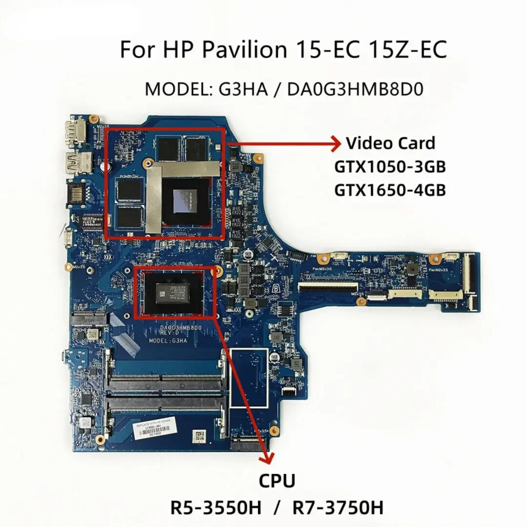 

DA0G3HMB8D0 For HP Pavilion 15z-EC main board R5-3550H R7-3750H CPU GTX1050-3GB-Used