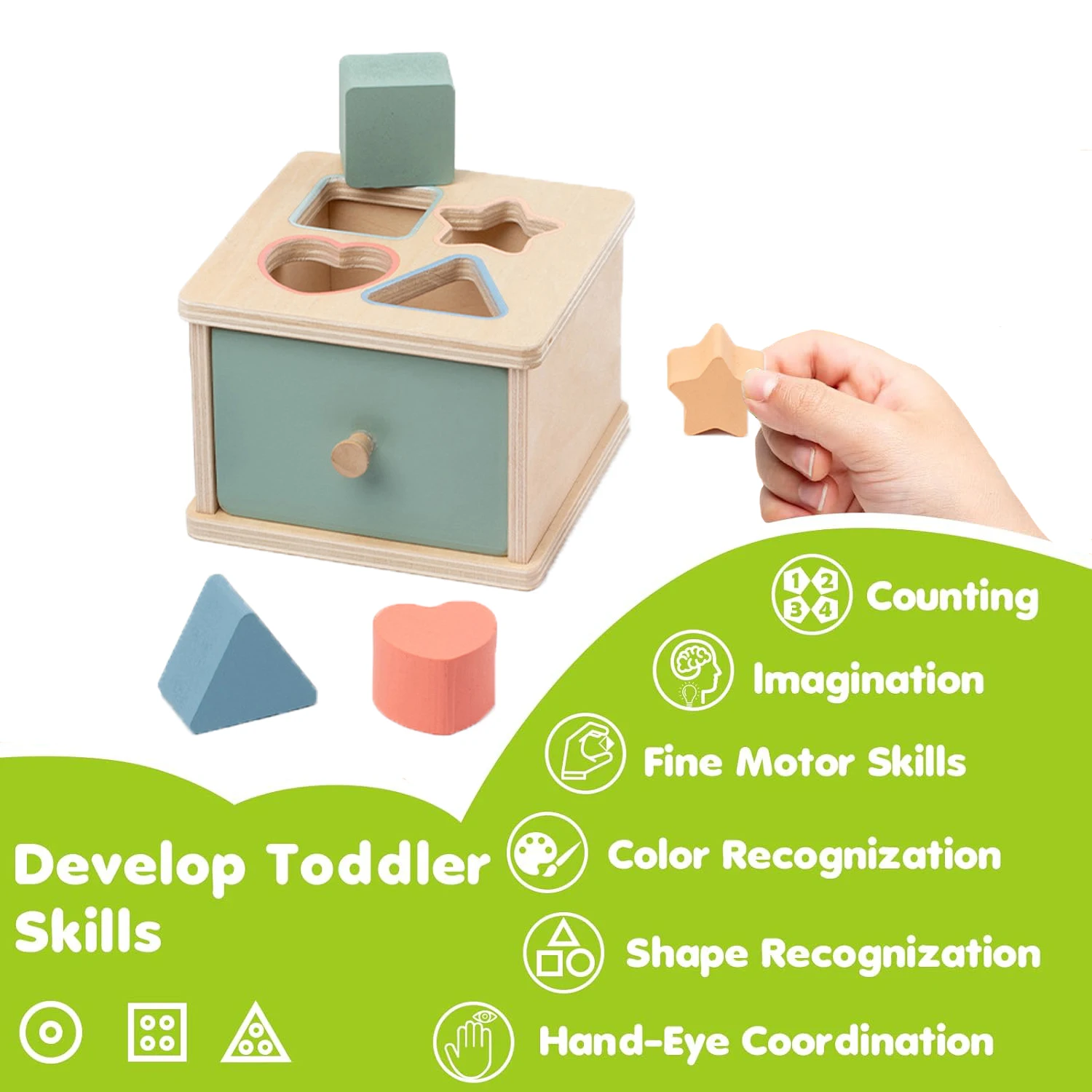 Montessori Coin Box with Color Recognition, Wooden Educational Toy for Babies 3