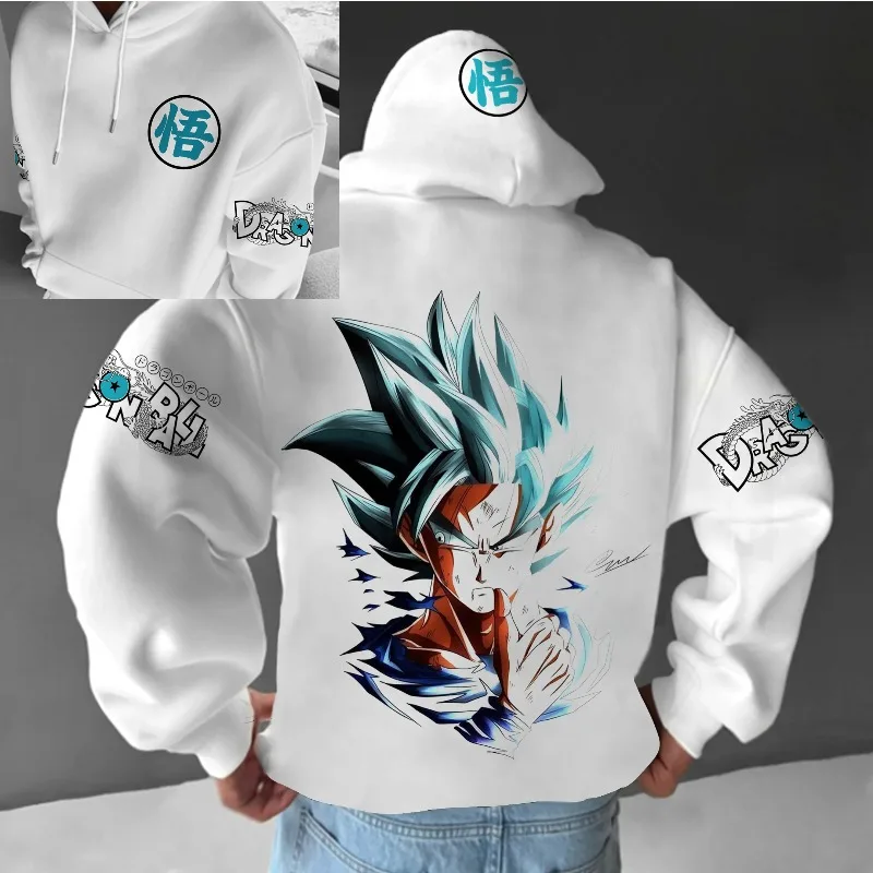 秋冬紳士服パーカー日本アニメドラゴンボール悟空グラフィックフード付きスウェットシャツ Y2K オーバーサイズコットンスポーツウェア