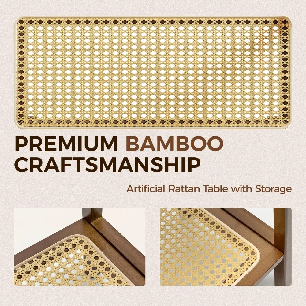 طاولة جانبية من الروطان، طاولة نهاية حديثة لمنتصف القرن، 3 طبقات مع تخزين، طاولة قهوة ضيقة، حامل ليلي بوهو من الخيزران