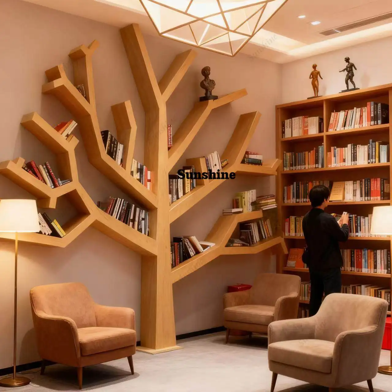 Tree shape, decorative bookshelf, background wall, wall hanging