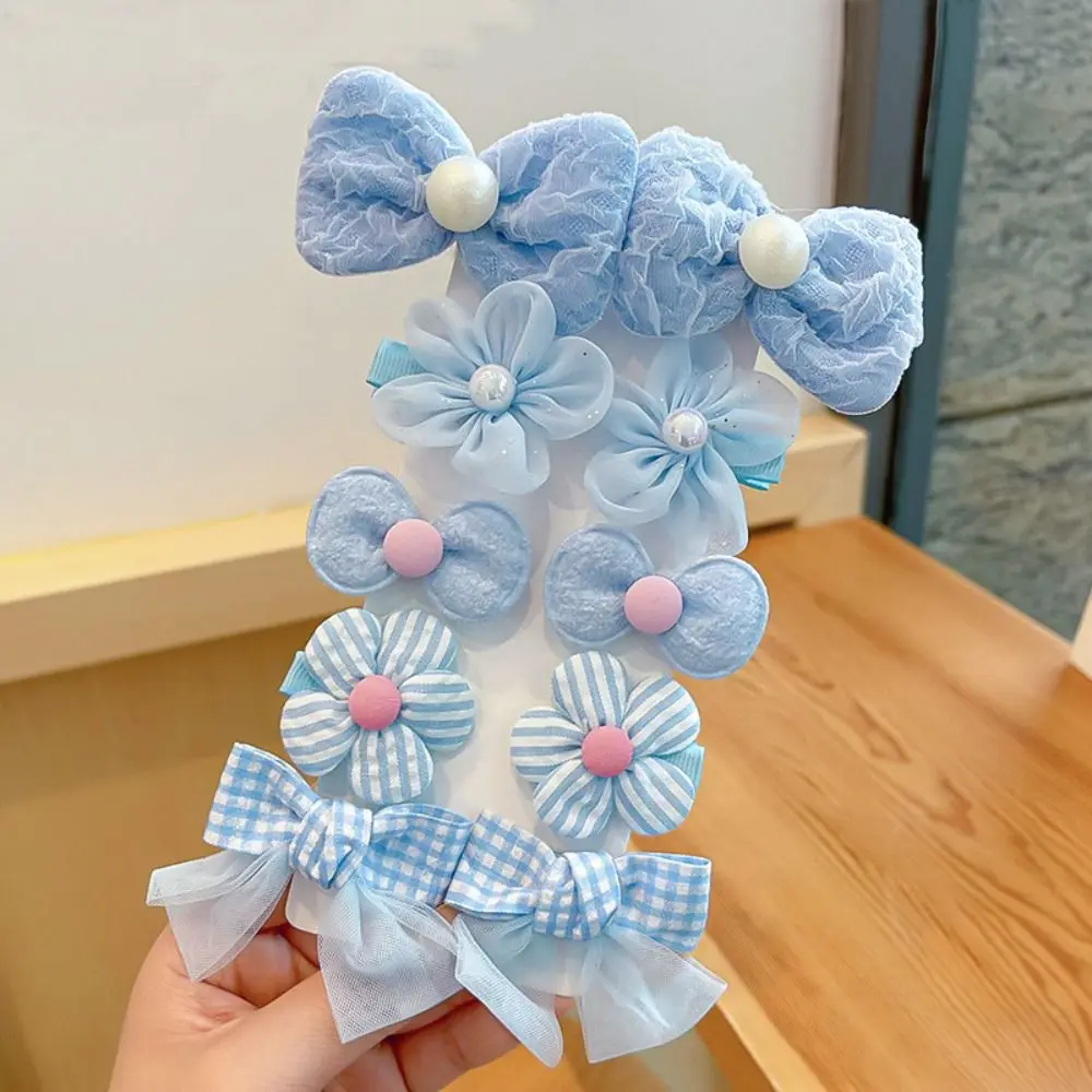 

10 шт., новые милые заколки для волос, разноцветные заколки с бантом и цветком по бокам, головной убор, милая челка, сломанная шпилька