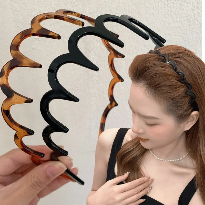 1/2pcs Korean Brown Resin Wave Toothed Headband for Women Girls Fashion Hair Comb Zigzag Band Notched Hairband Hair Accessories