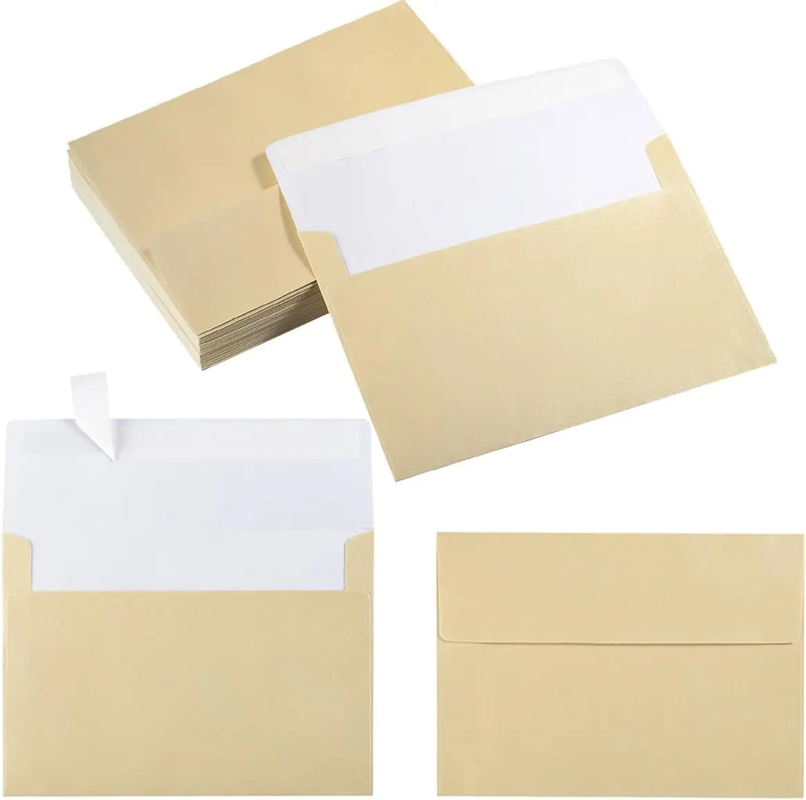 

50 Metallic Self Seal Envelopes, Cream, 4x6 for Cards & Invitations
