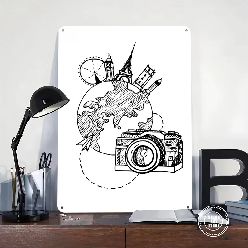 World Travel and Photography Personalized 3D Textured Metal Poster Wall Art Vintage Tin Signs for Decoration Room Decor Luxury