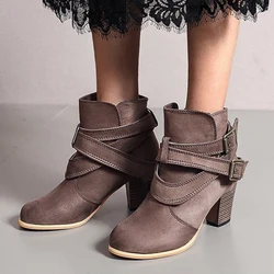 Maogu-zapatos informales con hebilla para mujer, botas cortas Chelsea con tacón grueso, botines Vintage de tacón alto para otoño 2024