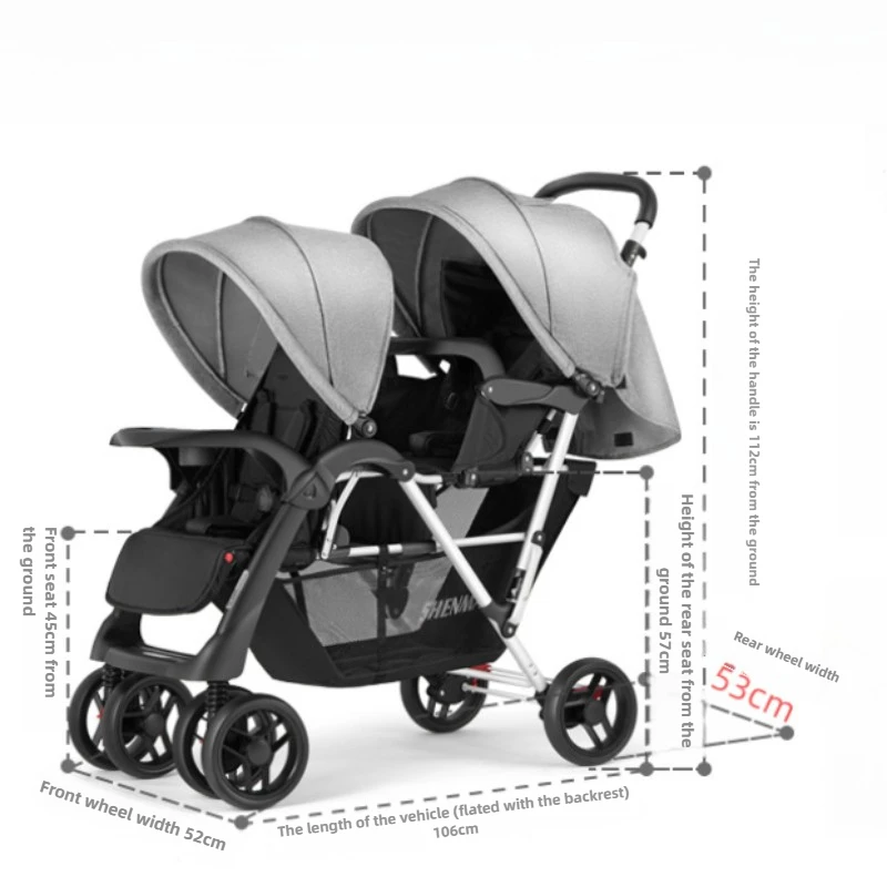 Lightweight Twin Baby Stroller The Baby Stroller Can Sit or Lie Down Collapsible Front and Rear Seat Twin Stroller