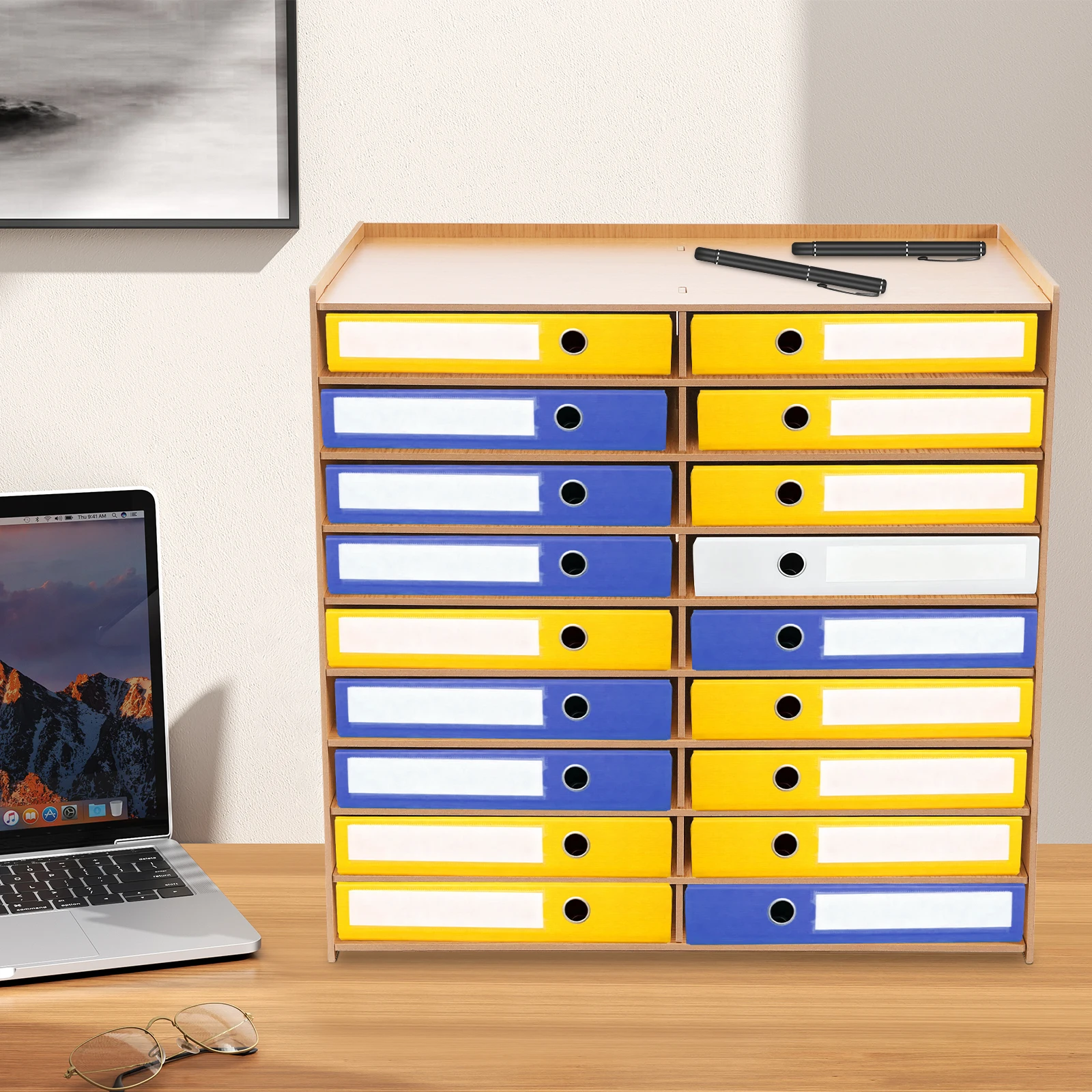 

Golden Oak 51.8*33*49cm Nine-layer File Rack 18-cell Multi-layer File Sorting Cabinet for Storing Books and Files