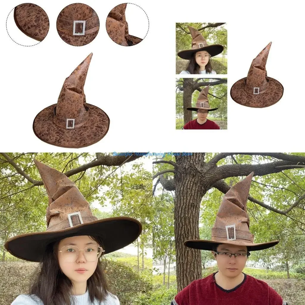 E56A Halloween Witch Hat for Costume Parties and Cosplay Wide Brim Pointed Hats Wizard Hat For Halloween CosplayEvents