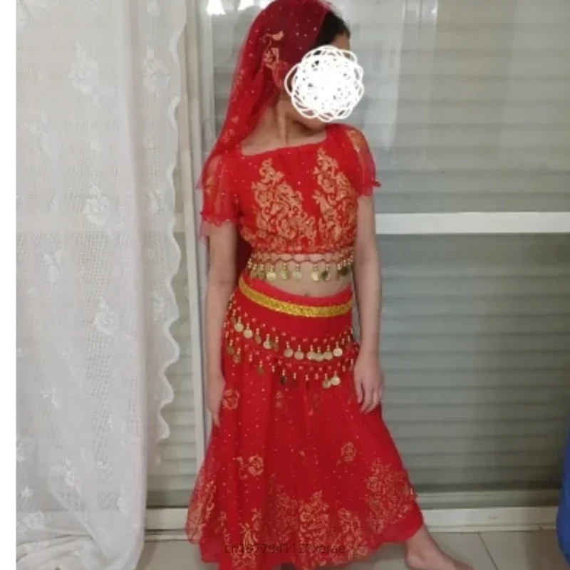 Indiase buikdanskostuum Nieuw prestatiekostuum Kinderdag Etnische dansfestival voor kinderen Prestatiekostuumset