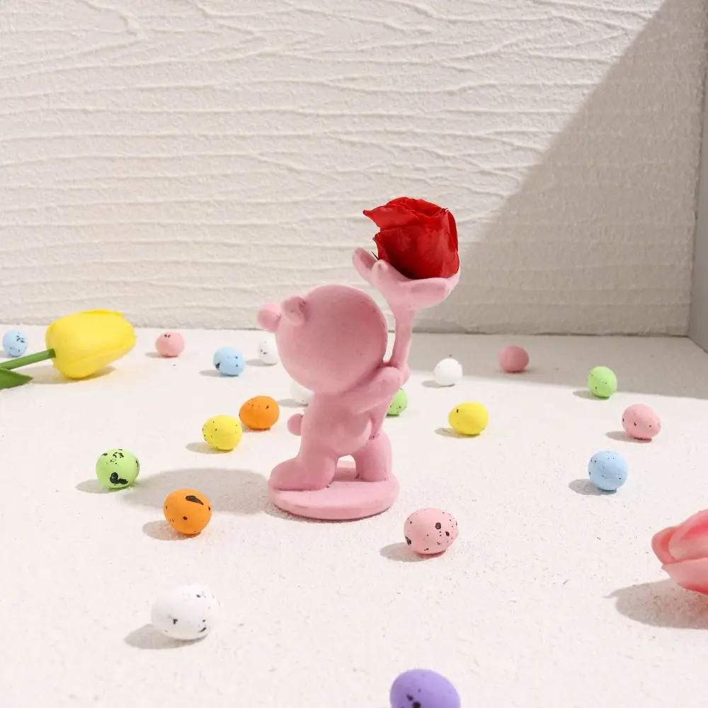 Estatua de flor de oso Artificial, posición de arrodillado, figura de oso Animal flocado hecha a mano, decoración coleccionable