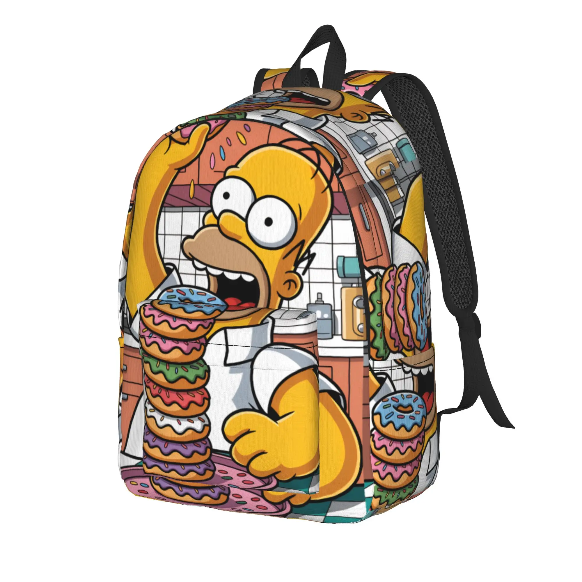 Homer S-Simpsons Donut Obsession Kitchen Scene Backpack Women Outdoor Style Backpacks Print Stylish High School Bags Rucksack