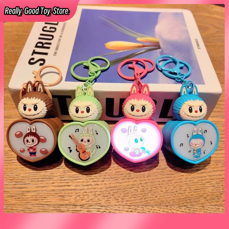 Kawaii Labubu Colour Nightlight Doll Key Chain Mobile Phone Chain Student Schoolbag Bag Ornaments Decoration Keychain Diy Gifts