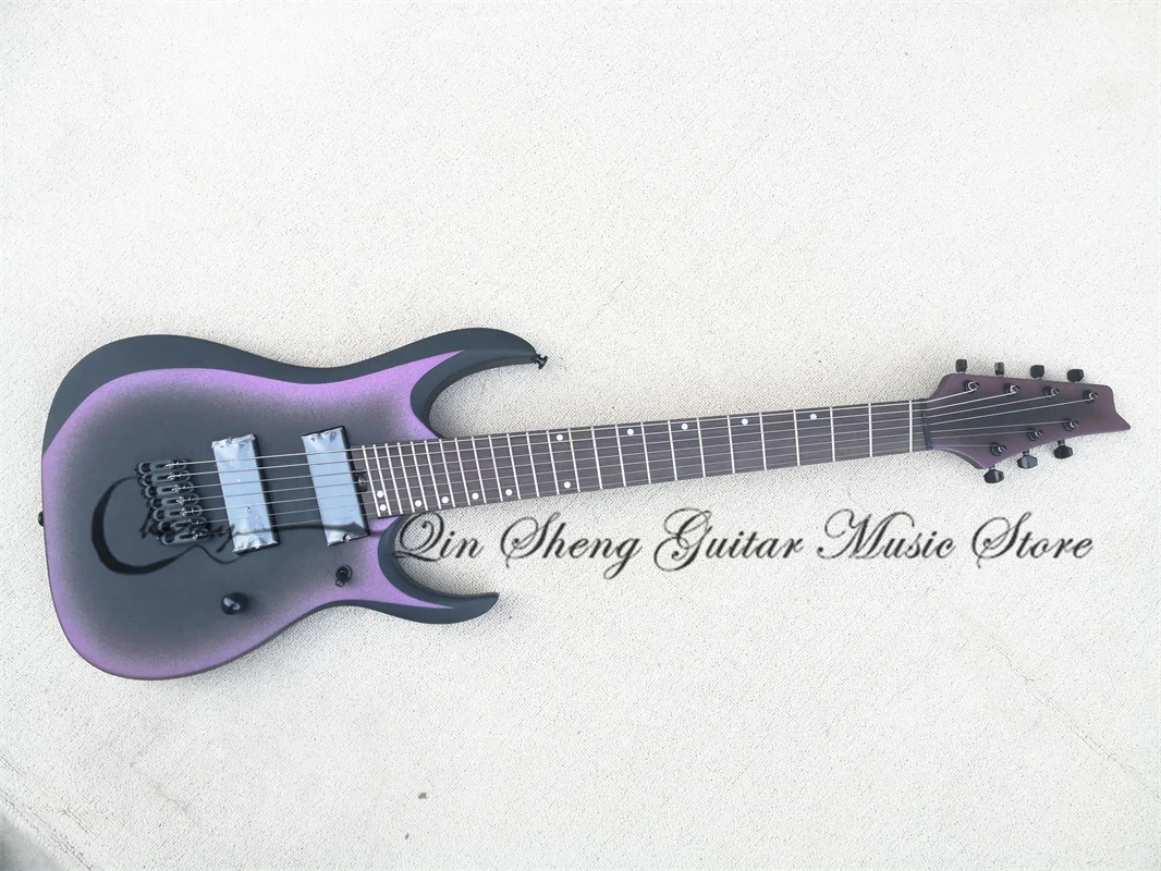 7 Strings Electric Guitar Matte Metal Purple Guitar Fan Frets Independent Bridge Body Wenge Neck