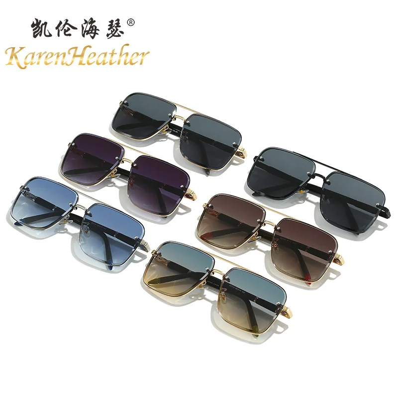 New Spring Hinge Rimless Sunglasses22310 European and American Driving Square Frame Sunglasses Men's Sunglasses for Driving