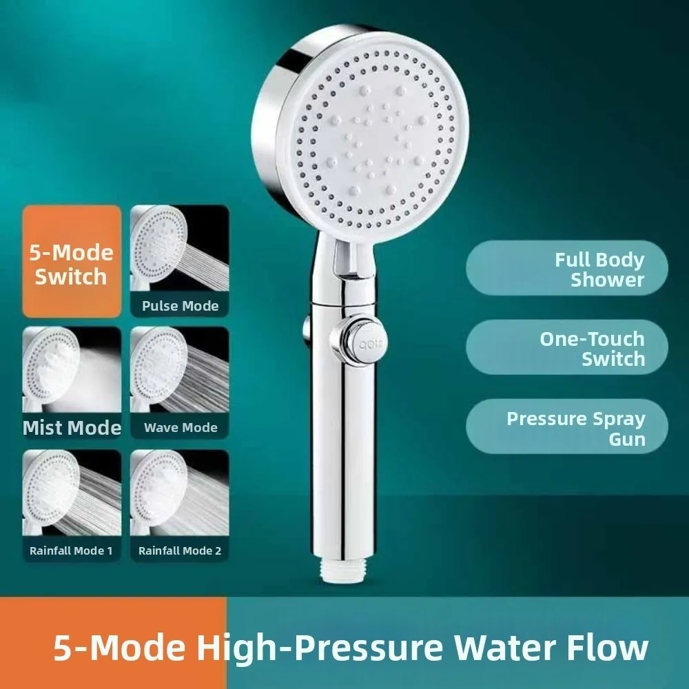 

5-режимная насадка для душа Регулировка водосберегающей насадки для душа Стопор в одно касание со шлангом 1,5 м и кронштейном Ручной душ Ручной дом