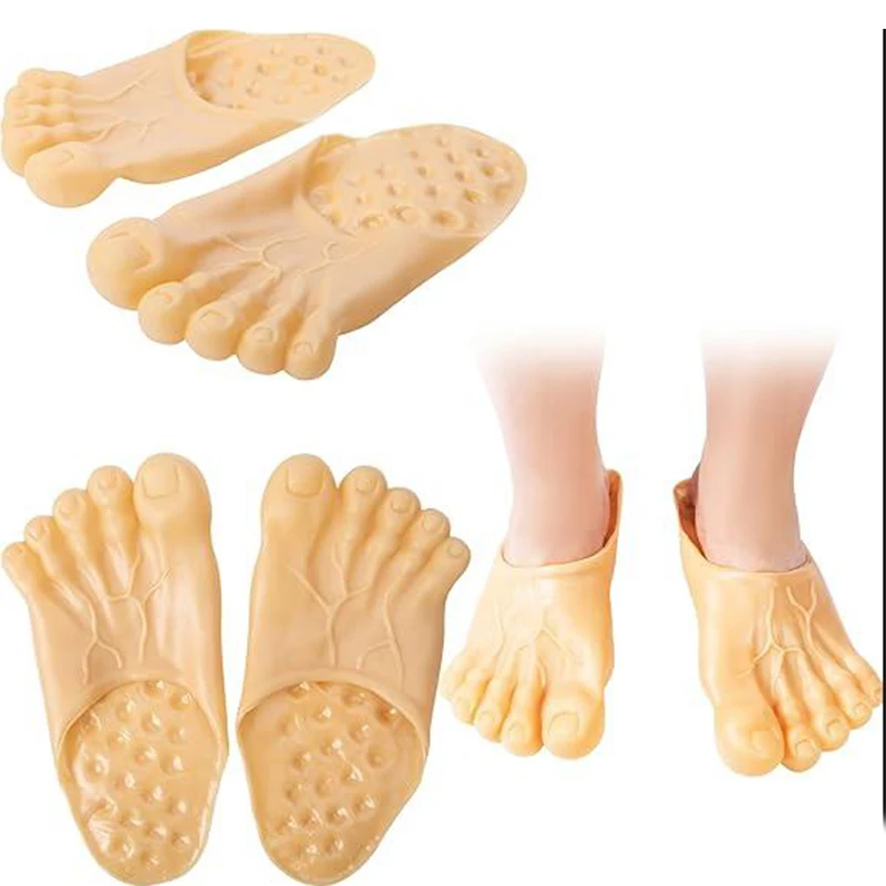 Barefoot Funny Feet Slippers Women Men Hilarious Big Foot Prank Shoes Simulat Five-Finger Toe Bigfoot Slippers Fairy Spoof Shoes