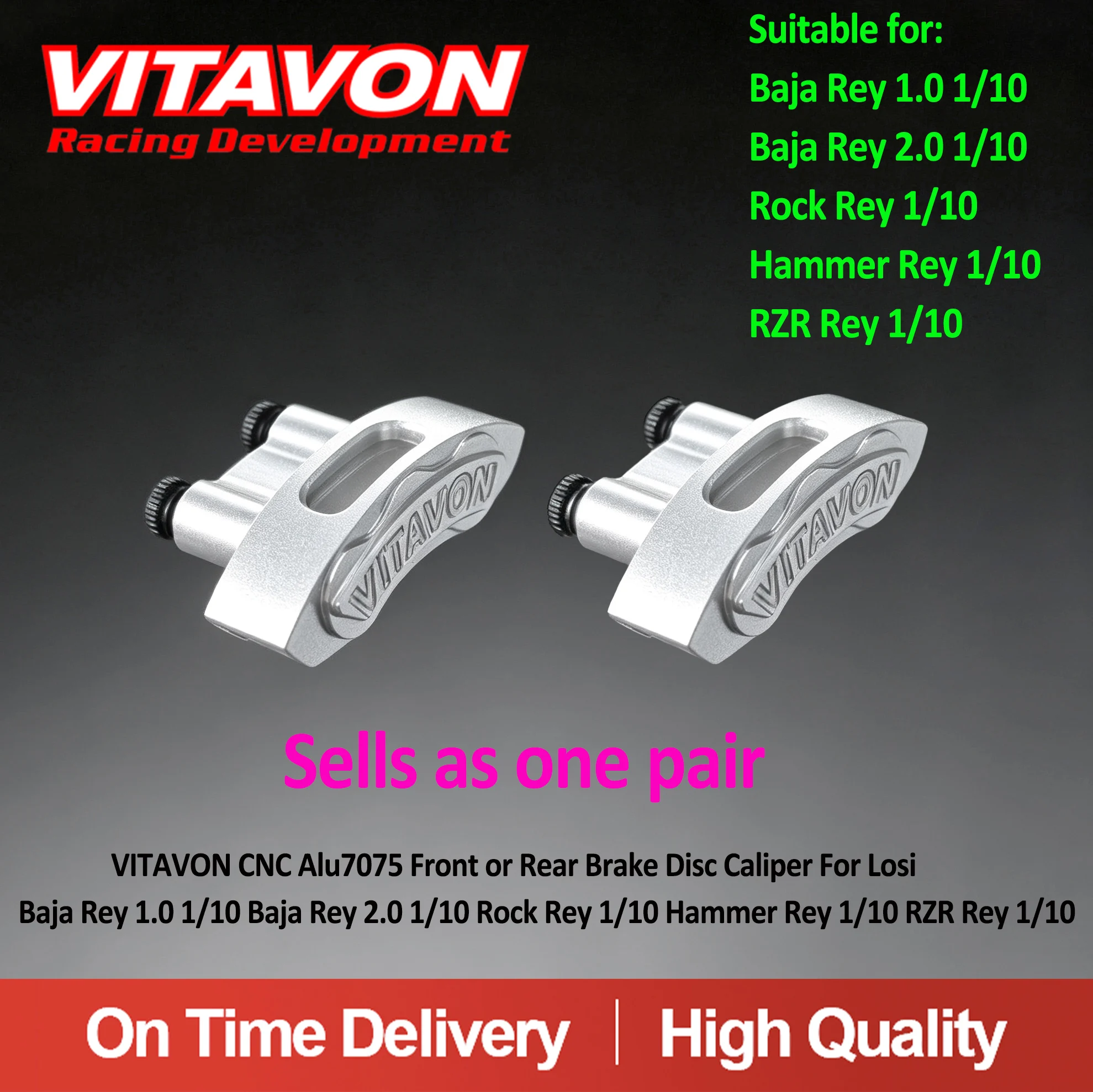 VITAVON CNC Alu7075 Front or Rear Brake Disc Caliper For Losi Baja Rey 1.0 1/10 Baja Rey 2.0 1/10 Rock Rey 1/10 Hammer Rey 1/10