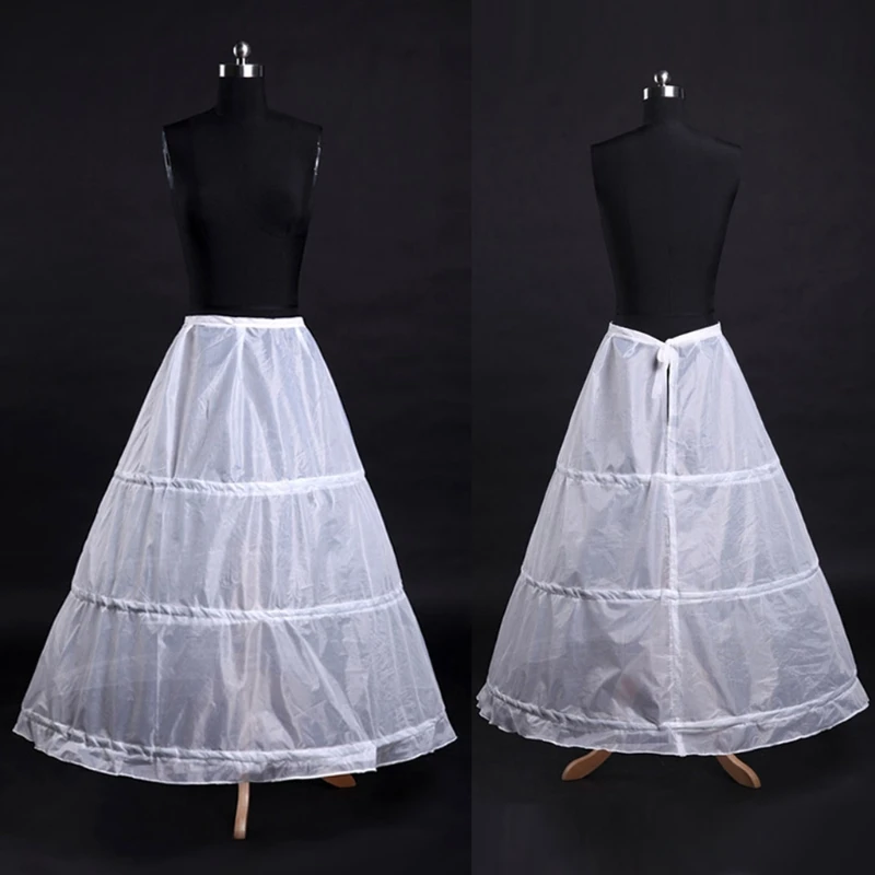 Einfache Frauen A-linie Voller Länge 3 Hoops Petticoat Hochzeit Slips Krinoline Unterrock